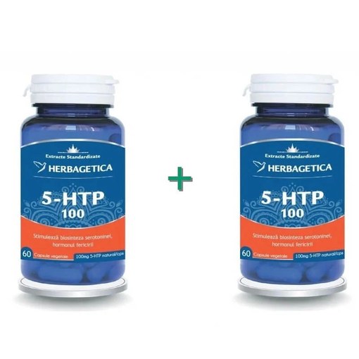 Pachet 5HTP 100 Zen Forte 60 capsule + 60 capsule, Herbagetica