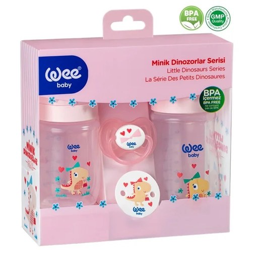 Set biberon si suzeta Dino roz, cod 196, 1 bucata, Wee Baby