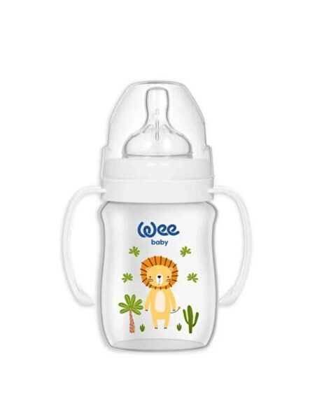Biberon cu mânere tetină silicon anti-colic nr. 1, model safari, 150 ml, 483 Wee Baby