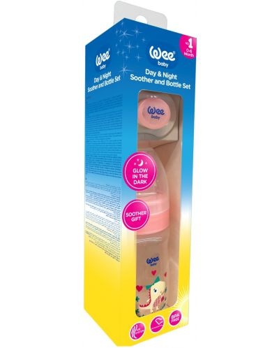 Set Safari – Biberon din PP 150 ml cu tetină din silicon + Suzeta ortodontică din silicon nr. 1, cod 563, Wee Baby