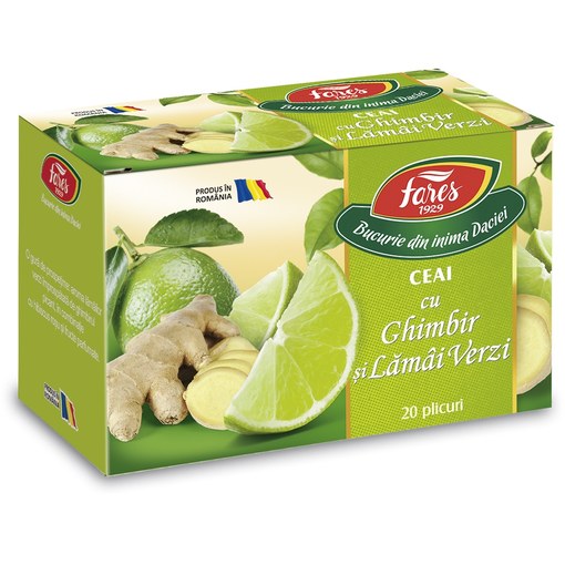 Ceai de ghimbir si lamai verzi, 20 plicuri, Fares
