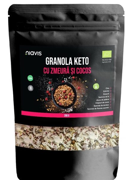 Granola Keto cu Zmeura si Cocos Ecologica/BIO, 200 g, Niavis