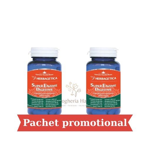 Pachet Super Enzime Digestive, 30 + 30 capsule,Herbagetica
