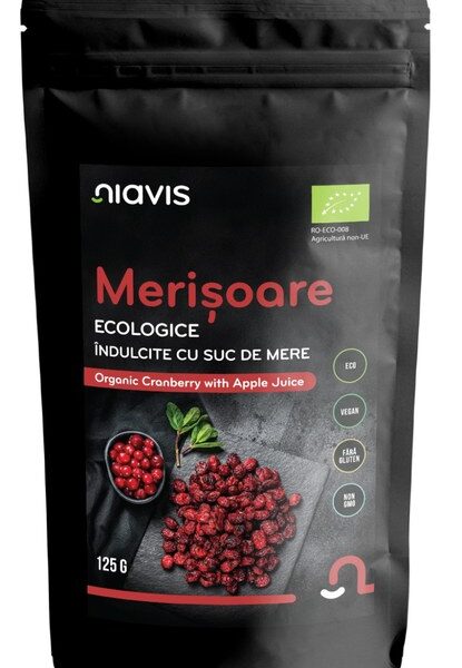 Merisoare Ecologice/BIO indulcite cu suc de mere, 125 g, Niavis