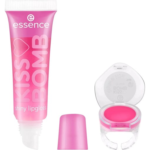 Luciu de buze Duo stralucitor si balsam, KISS BOMB Strawberry Sweetie! 01, Essence