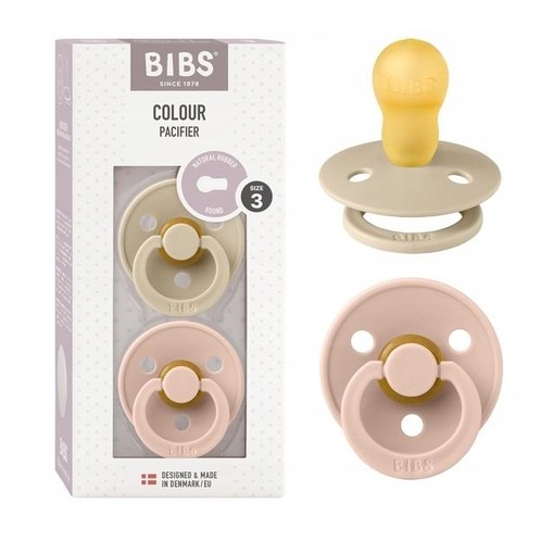 Set 2 suzete Colour din latex, tetină rotundă, 18 luni+, 130367 Vanilla/Blush, Bibs