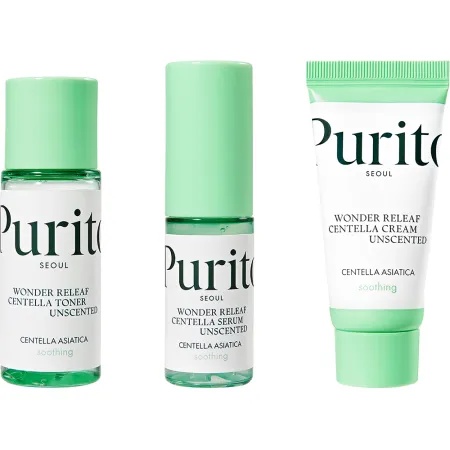 Kit Mini Centella Unscented line Toner, 30ml + Ser, 15ml + Crema de fata, 12ml, Purito