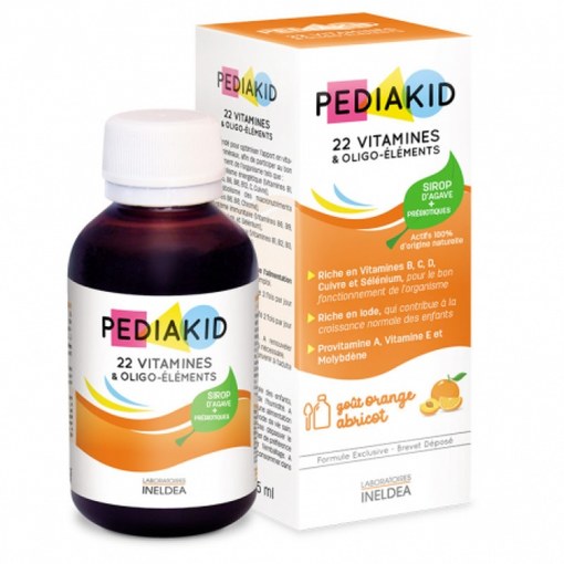 Sirop cu gust de portocale și caise – 22 de Vitamine și Oligoelemente, 125 ml, Pediakid
