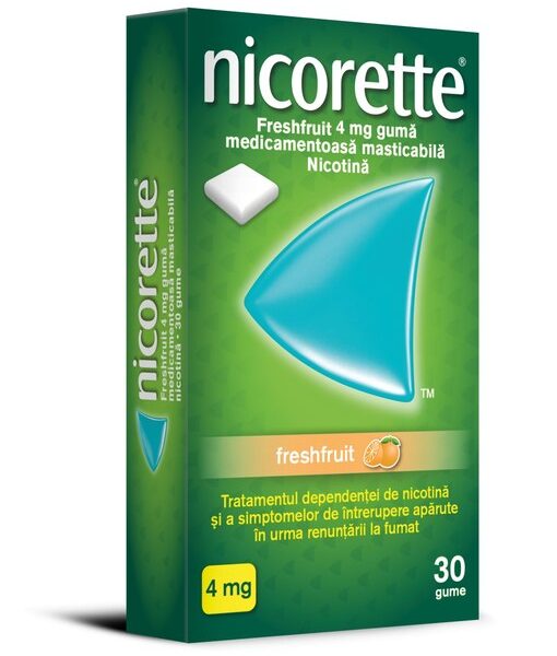 Nicorette Freshfruit 4mg guma medicamentoasa masticabila, 30 bucati, Kenvue