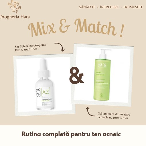Pachet Ser Sebiaclear Ampoule Flash 30 ml + Gel spumant de curățare Sebiaclear 400 ml, SVR