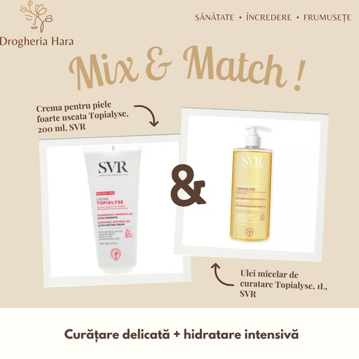 Pachet Ulei micelar de curățare Topialyse 1L + Cremă pentru piele foarte uscată Topialyse 200 ml, SVR