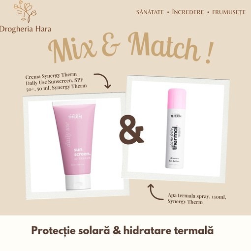 Pachet Cremă Synergy Therm Daily Use Sunscreen SPF 50+ 50 ml + Apă termală Băile Felix 150 ml, Synergy Therm