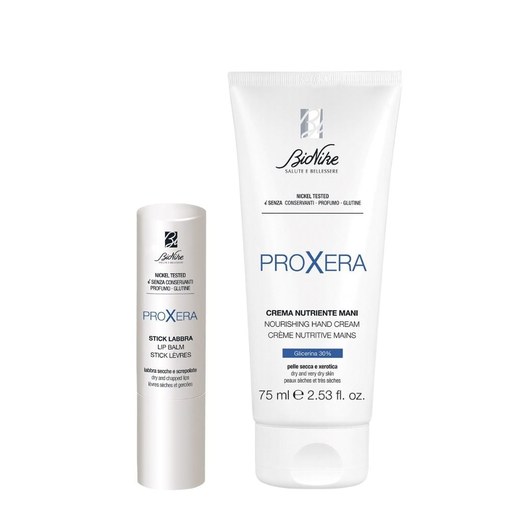 Pachet Crema de maini hranitoare, 75 ml + Balsam pentru buze uscate si crapate, 4,5 g, Proxera, Bionike
