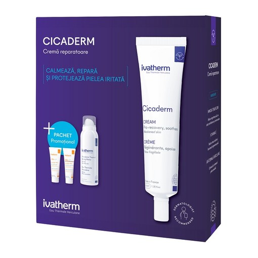 Pachet Crema Cicaderm, 40ml + Apa Termala Herculane, 100ml + mostre, Ivatherm