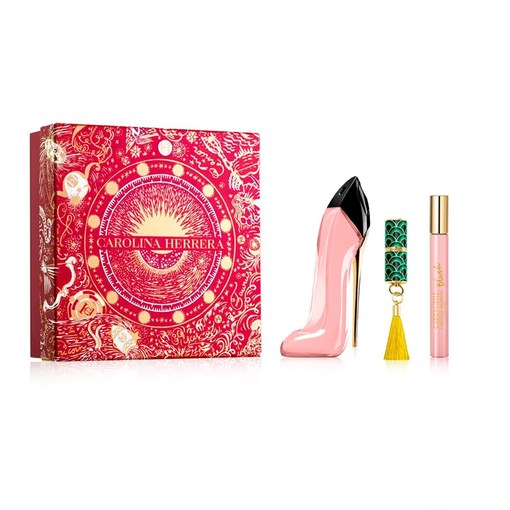 Set Good Girl Blush, 80 ml Apa de parfum, Spray travel 10 ml si Lipstick, Carolina Herrera