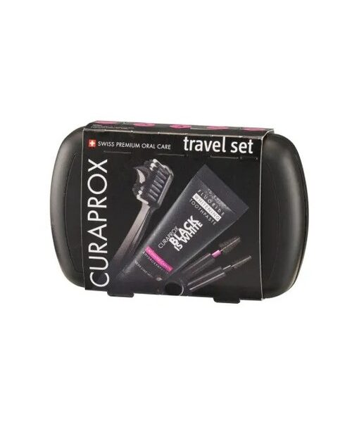 Set pentru igiena orală în călătorii Travel box Black is White, Curaprox