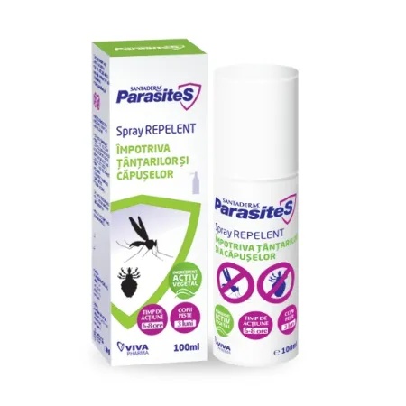 Spray repelent impotriva tantarilor si a capuselor Parasites Santaderm, 100ml, Viva Pharma