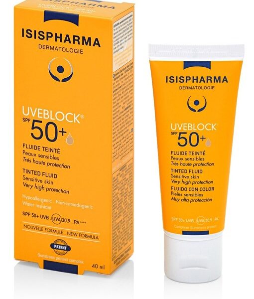 Fluid nuantator cu protectie solara Uveblock SPF50+ Tinted Fluid, 40ml, Isis Pharma
