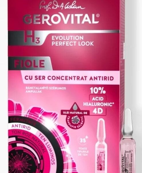 Fiole cu Acid Hialuronic 10% 4D Ser concentrat antirid, H3 Evolution Perfect Look, 10 fiole x 2 ml, Gerovital