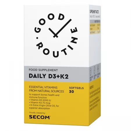 Daily Vitamina D3 + K2, 30 capsule moi, Good Routine