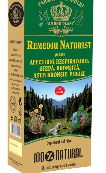 Sirop pentru Gripă, Bronșită, Astm Bronșic 11 plante, 500 ml, Ambro Plant