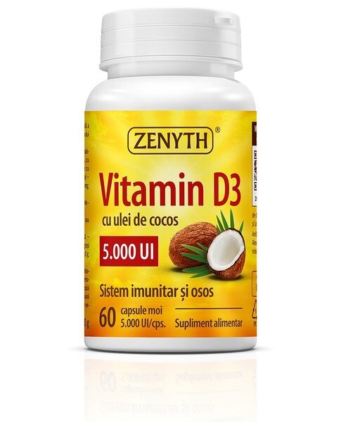 Super Vitamin D3 5000UI cu ulei de cocos, 60 capsule, Zenyth