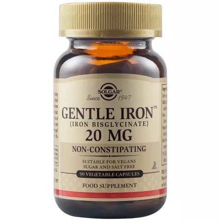 Fier cu actiune blanda Gentle Iron, 20 mg, 90 capsule, Solgar