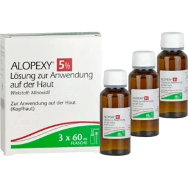 Minoxidil, solutie cutanata pentru stimularea cresterii parului si barbii, 3 flacoane x 60 ml